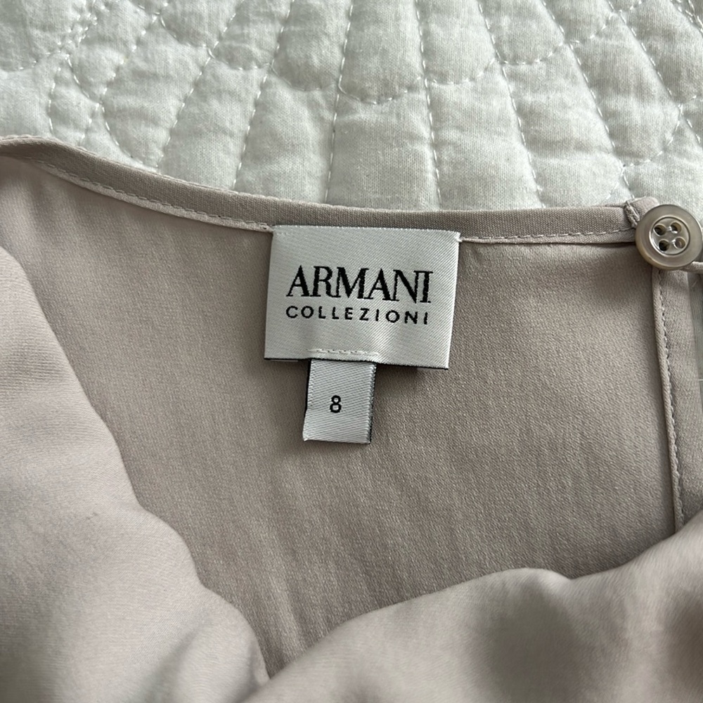 Armani Collezioni 100% Silk (98% silk/2% elastins) drape neck blouse - taupe
